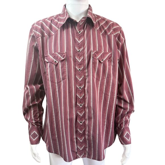 Wrangler XL Mens Long Sleeve Western Shirt Red Striped Snap Button Cowboy Style - Picture 1 of 6